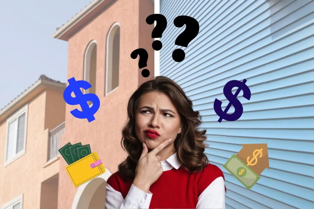 Woman thinking which is expensive, stucco or siding